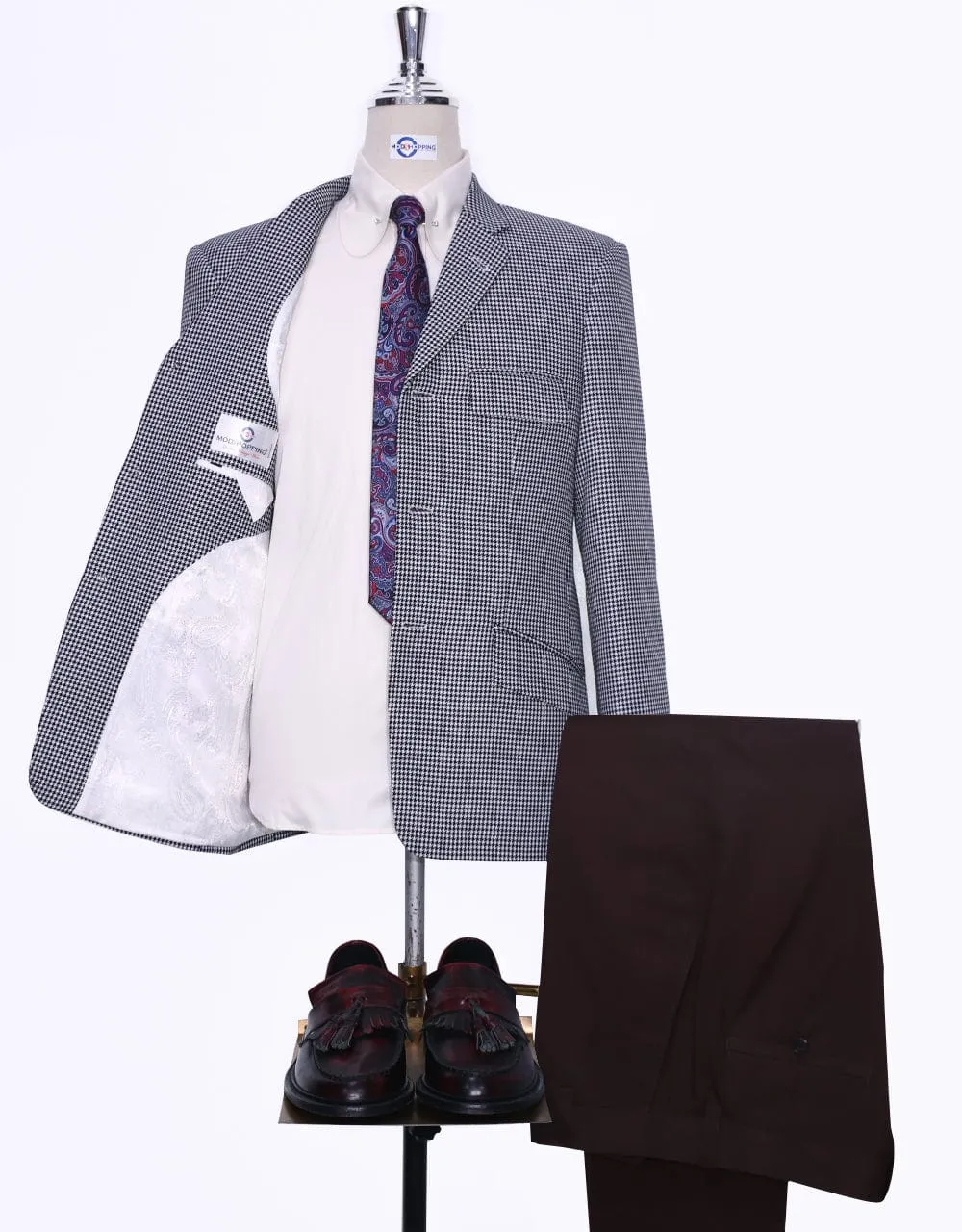 Vintage Style Black and White Large Houndstooth Blazer