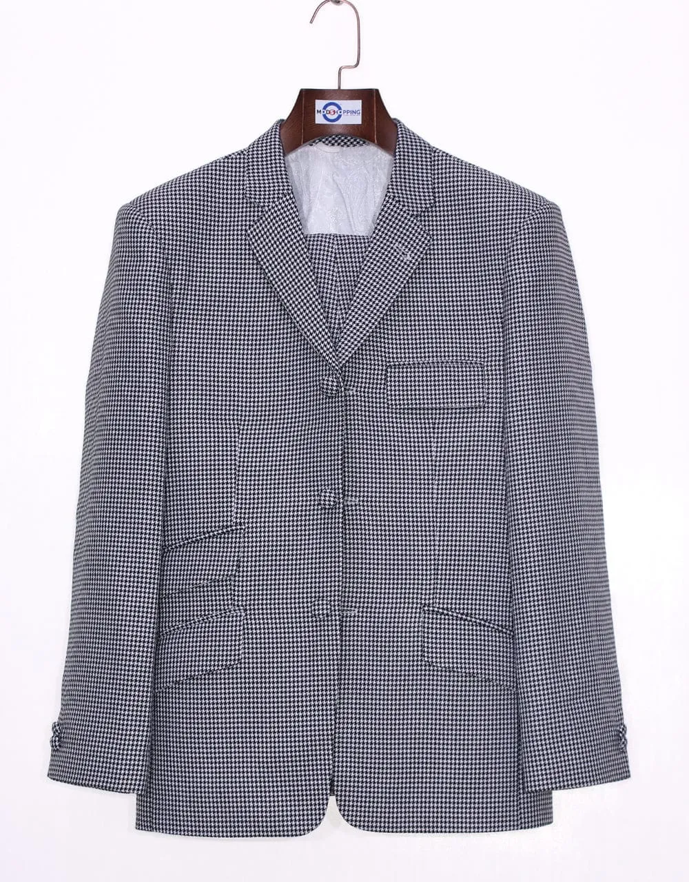 Vintage Style Black and White Large Houndstooth Blazer