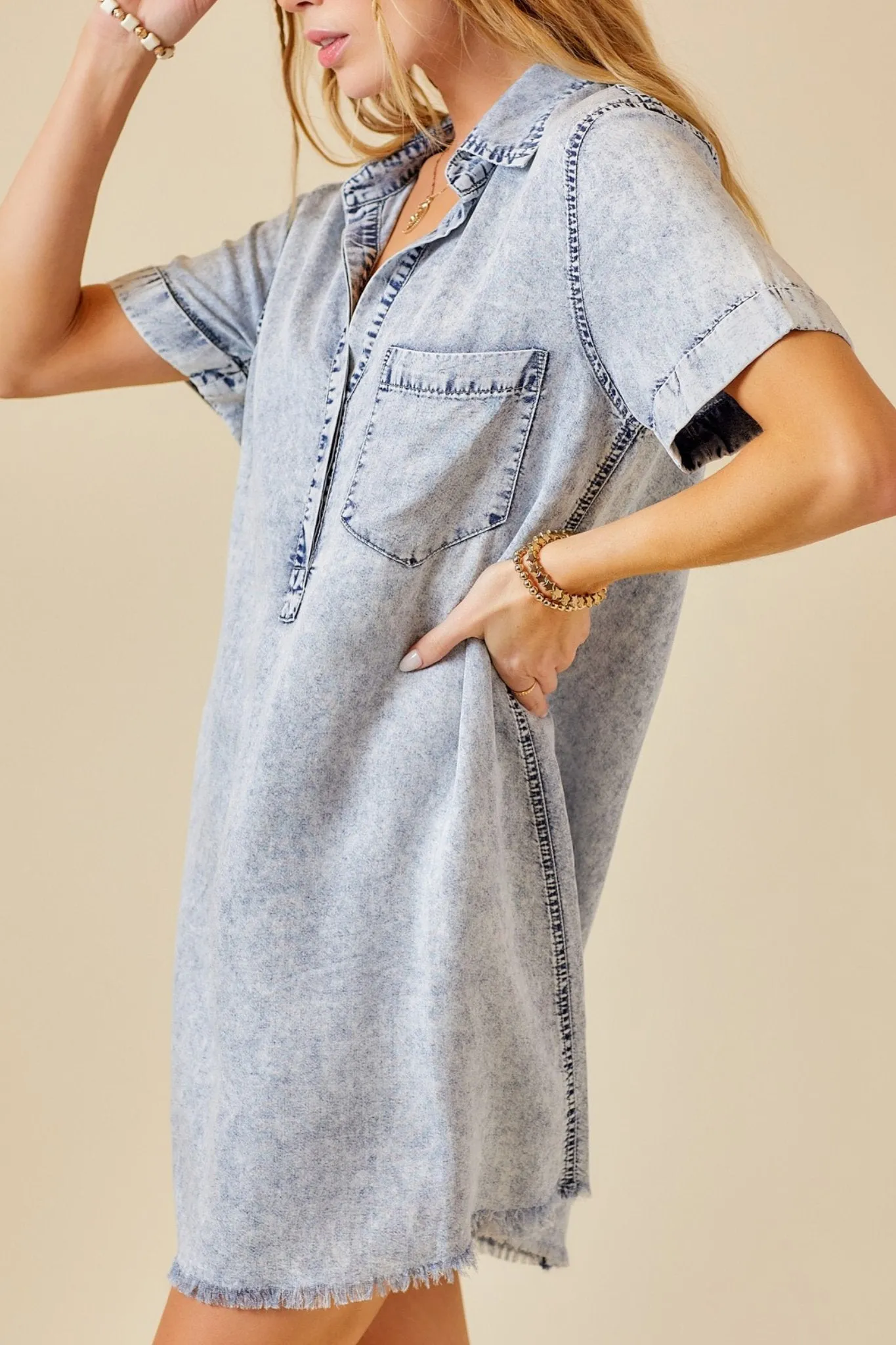 Washed Denim Dress in Washed Denim