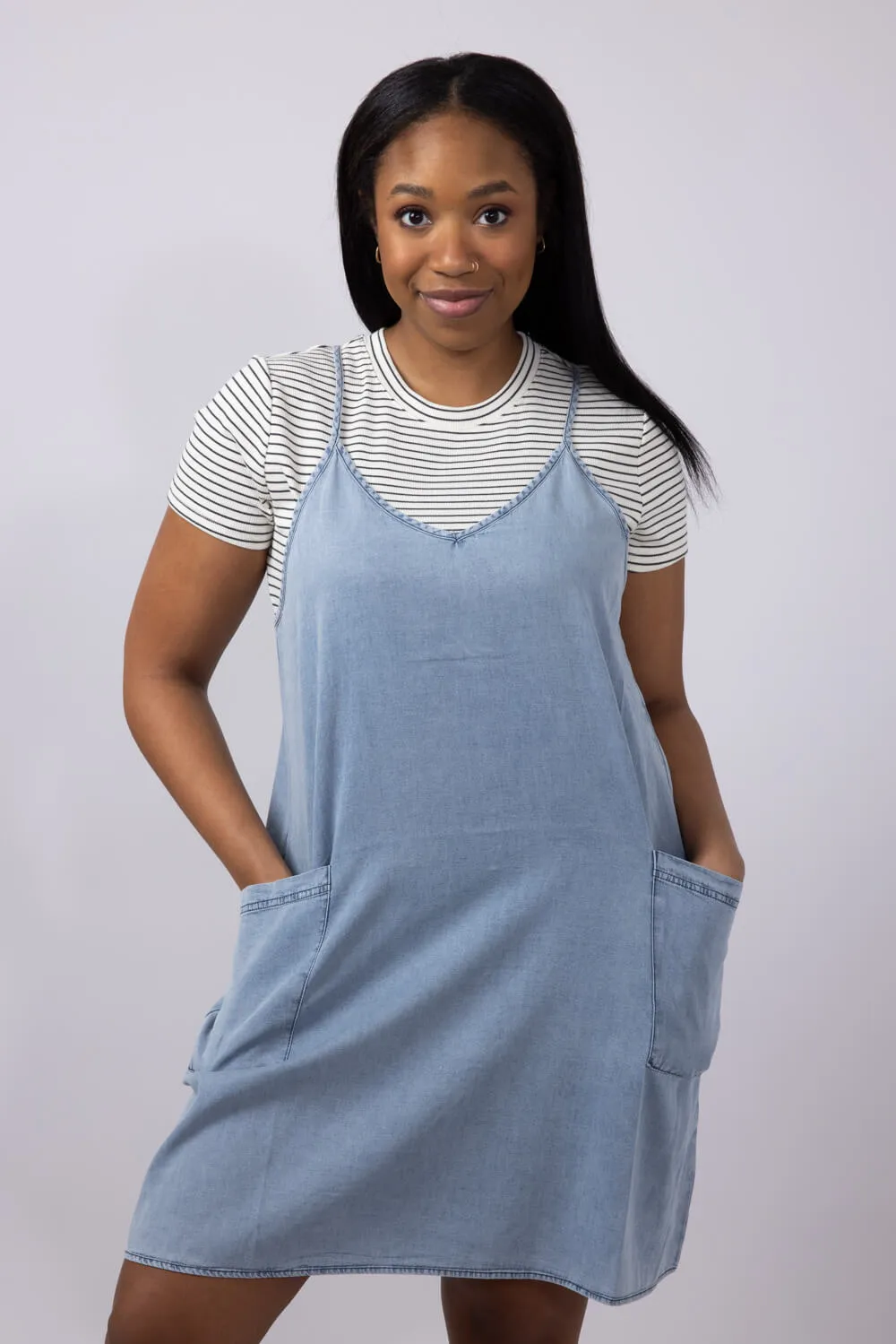 Washed Denim Pocket Dress for Women | M43273-DNM
