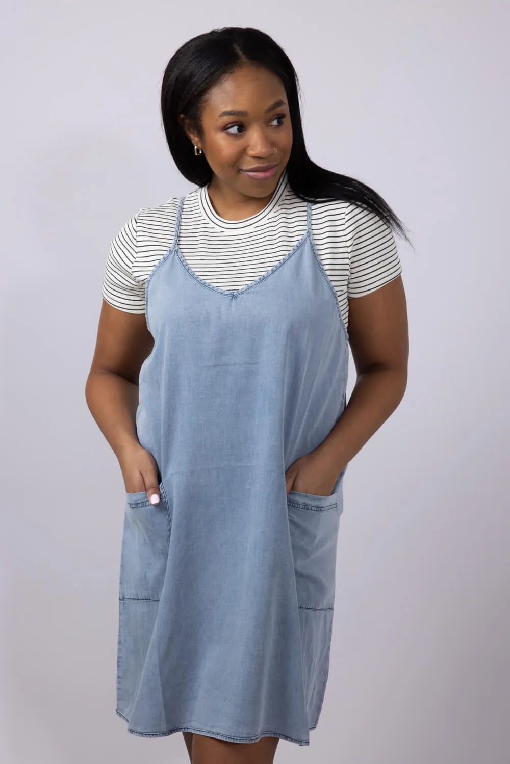 Washed Denim Pocket Dress for Women | M43273-DNM