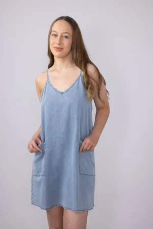Washed Denim Pocket Dress for Women | M43273-DNM