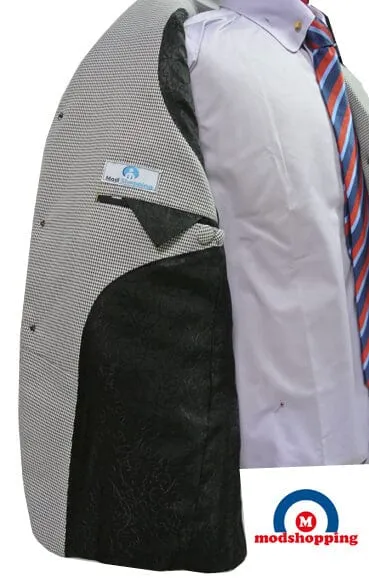 White And Black Houndstooth Blazer, Patch Pocket