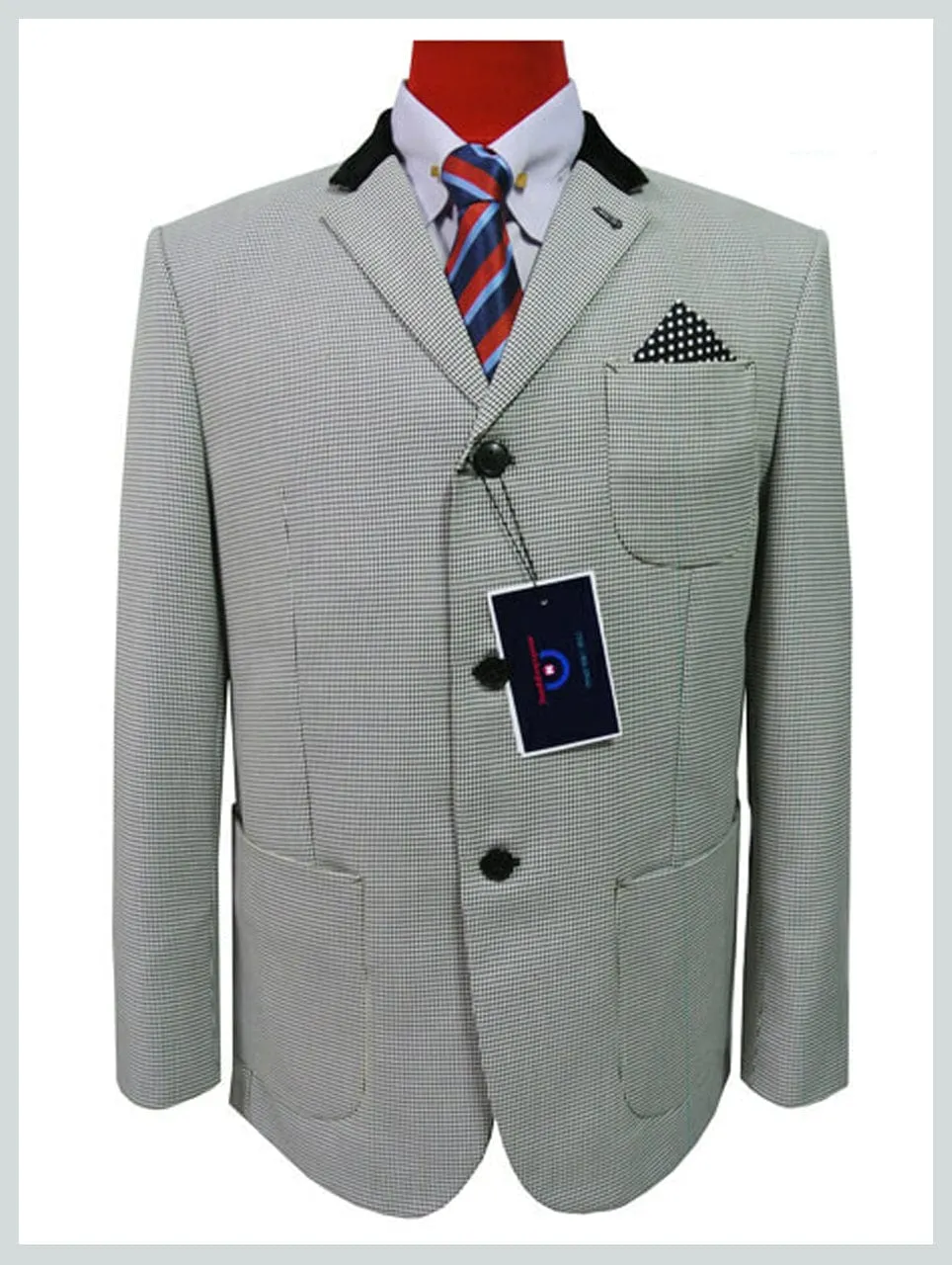 White And Black Houndstooth Blazer, Patch Pocket