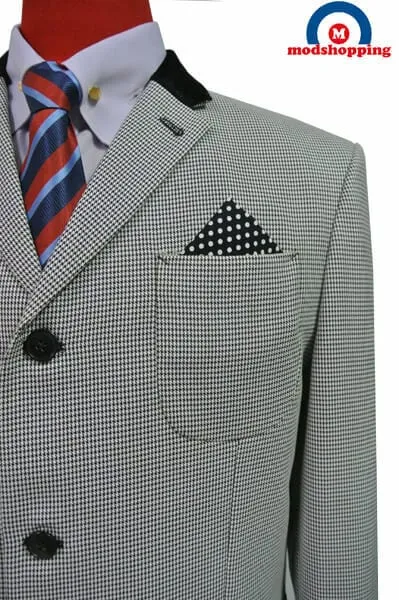 White And Black Houndstooth Blazer, Patch Pocket