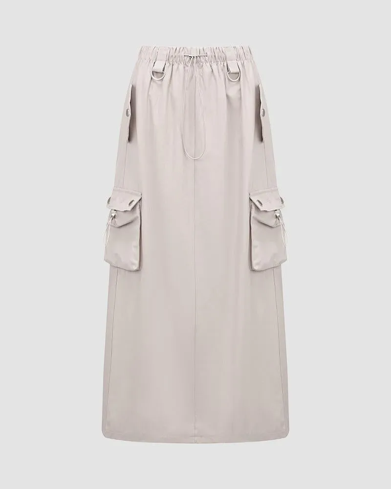Willefull Parachute Drawstring Midi Skirt