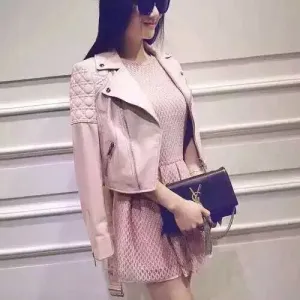 Women Faux Soft Leather Jackets Lady Black Motorcycle PU Autumn Winter Biker Zipper Coat Outerwear Belt