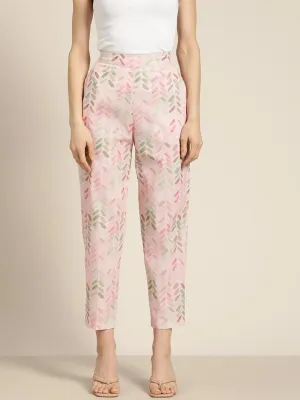 Women Pink Brush Paint Chevron Sustainable Straight Pants
