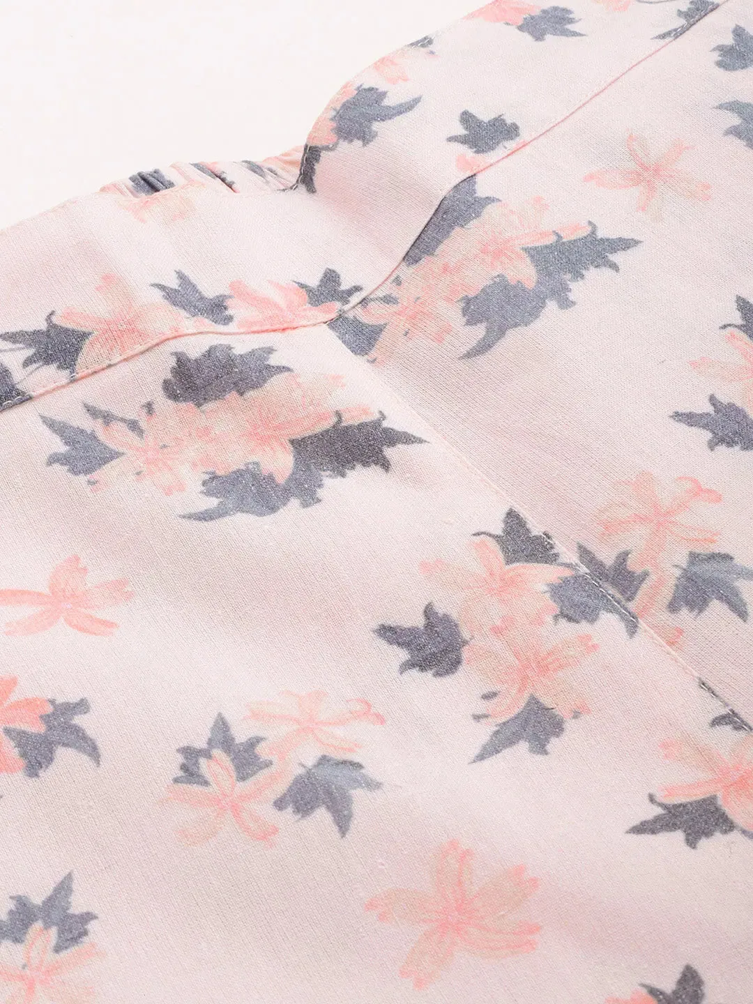 Women Powder Pink Floral Sustainable Straight Pants