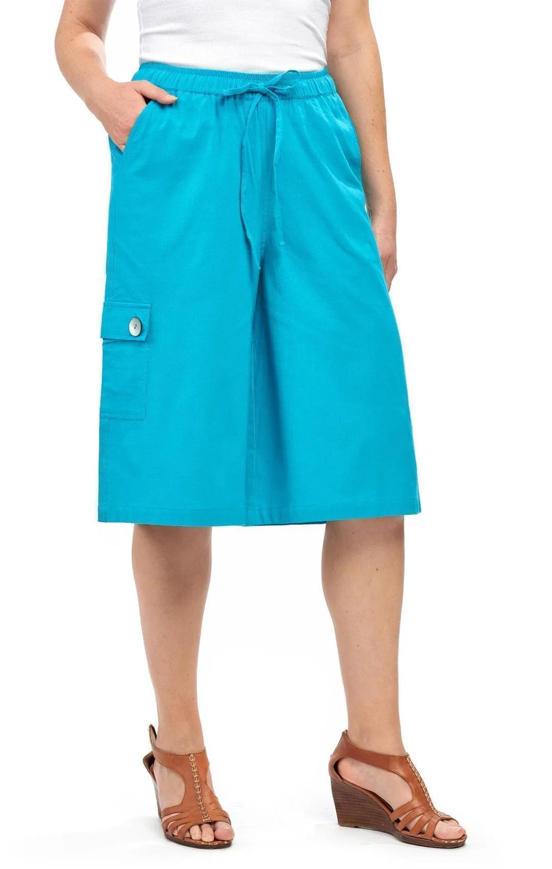 Women's 100% Calcutta Cotton Split Skirt Culottes with Cargo Pockets