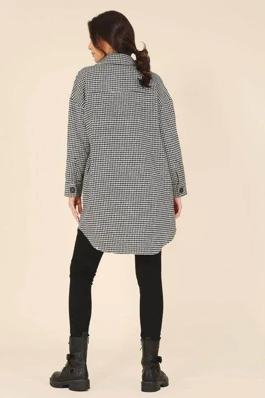 Womens Houndstooth Long Shacket