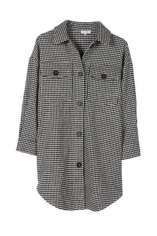Womens Houndstooth Long Shacket