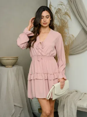 WOMEN'S LONG SLEEVE SMOCK WAIST MINI DRESS