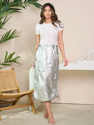 WOMEN'S SELF TIE CARGO POCKETS MIDI SKIRT