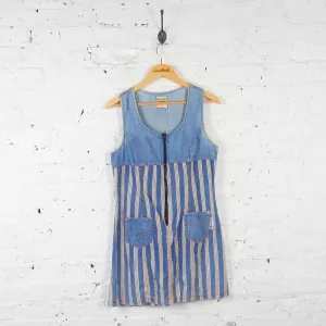Womens Striped Denim Pinafore Dress - Blue - UK 10