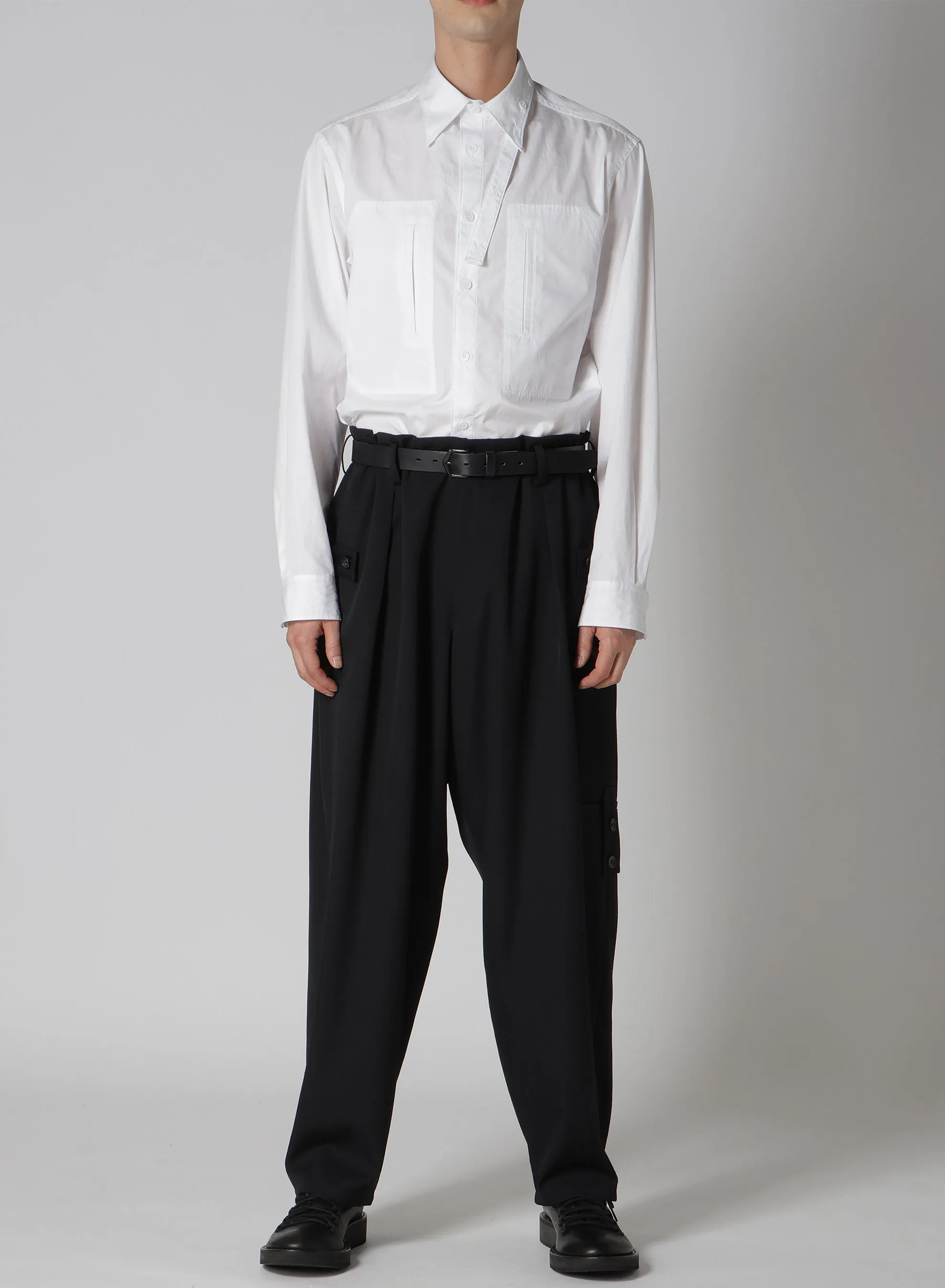 WOOL GABARDINE TUCK TAB PANTS