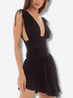 Y2K Deep Plunge Ruched Mini Dress