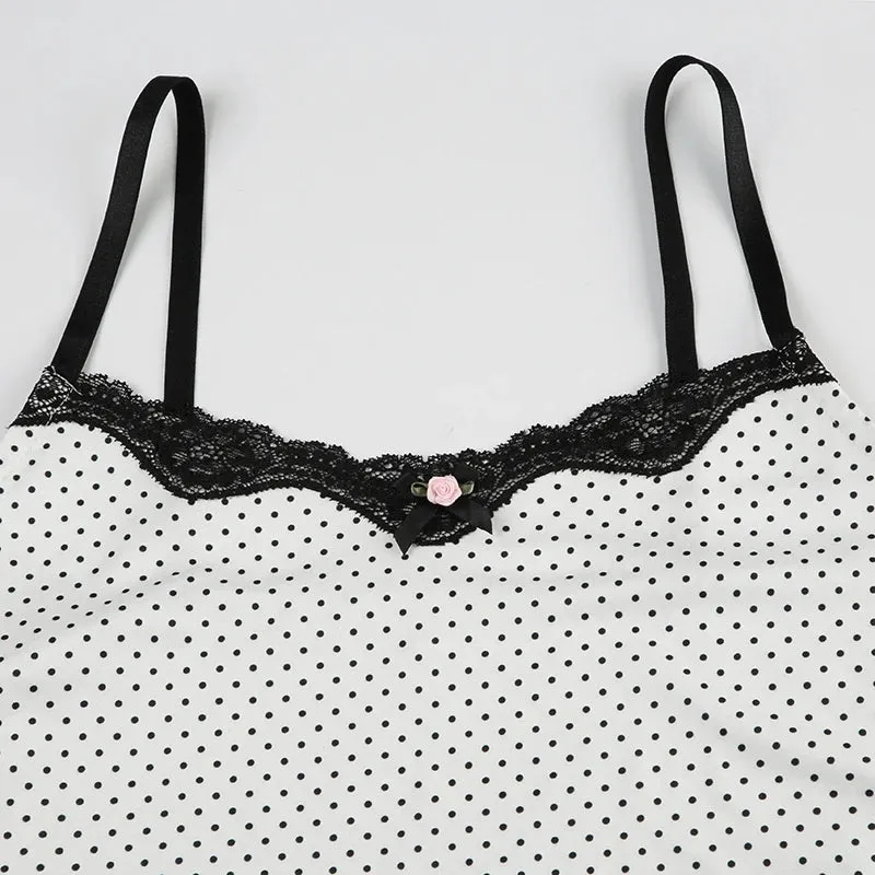 Y2K Polka Dot Lace Trim Mini Dress